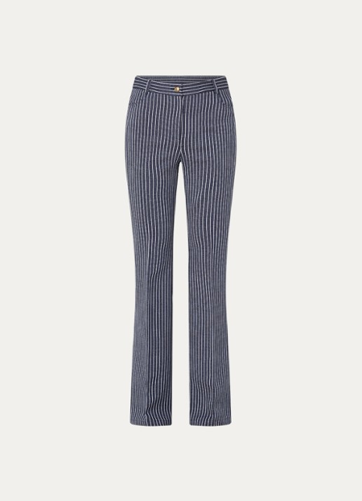 Pennyblack Godezia high waist flared fit broek van jersey met streepprint - voorkant 2 donkerblauw