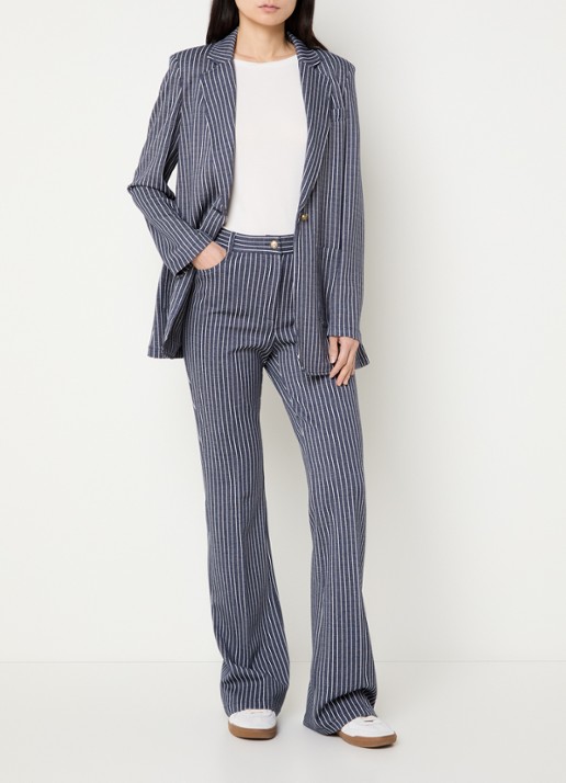 Pennyblack Godezia high waist flared fit broek van jersey met streepprint - voorkant 3 donkerblauw