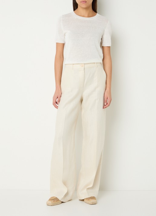 Pennyblack High waist loose fit pantalon van linnen met steekzakken  - voorkant 3 gebroken wit