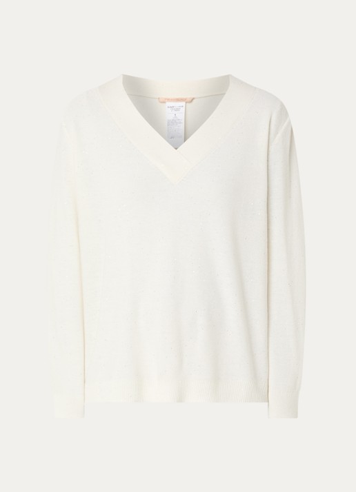 Pennyblack Macchia fijngebreide pullover in wolblend met pailletten  - voorkant 3 gebroken wit