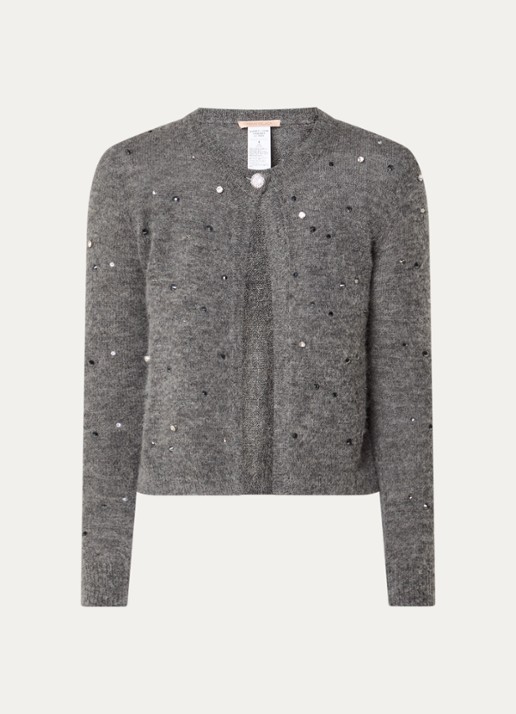 Pennyblack Mastino fijngebreid vest in alpaca wolblend met strass - voorkant 3 grijsmele