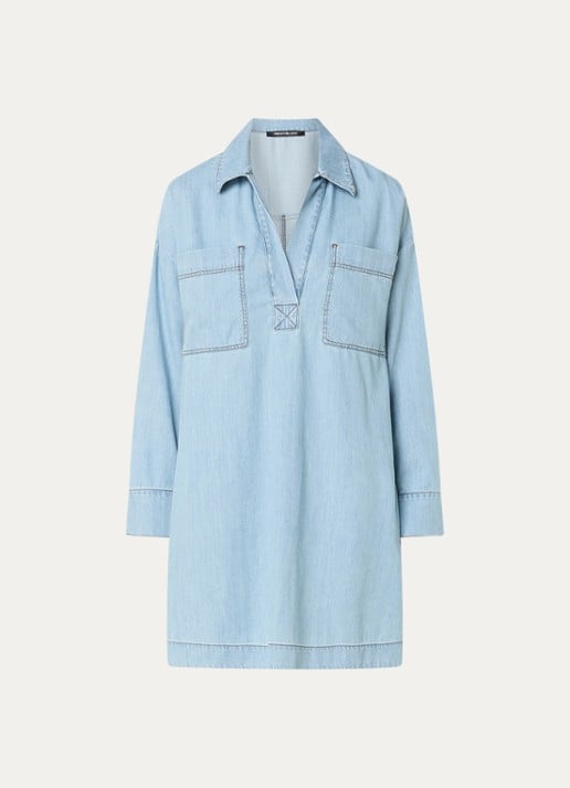 Pennyblack Midi jurk van denim - voorkant 3 lichtblauw