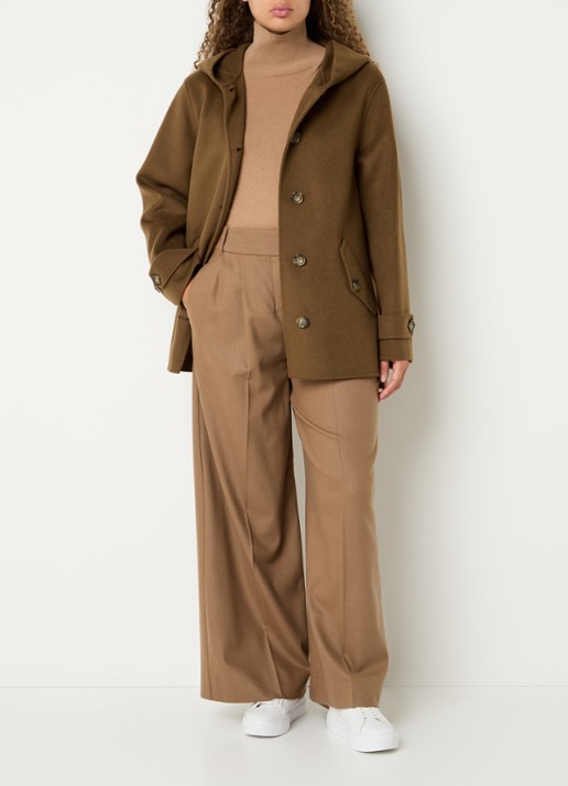 Pennyblack Newport mantel in scheerwolblend met capuchon - voorkant 2 bruin