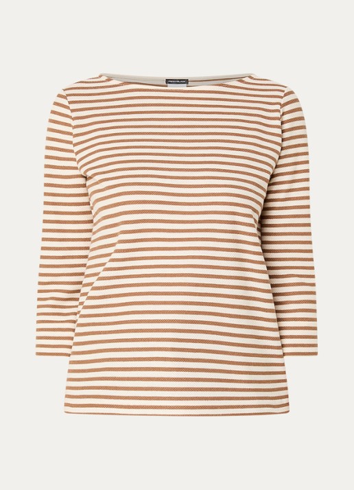 Pennyblack Top met boothals en streepprint - voorkant 2 camel