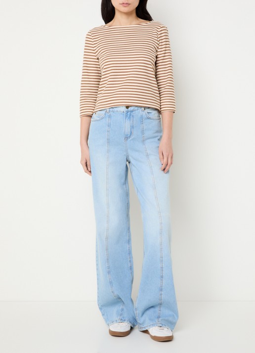 Pennyblack Top met boothals en streepprint - voorkant 3 camel