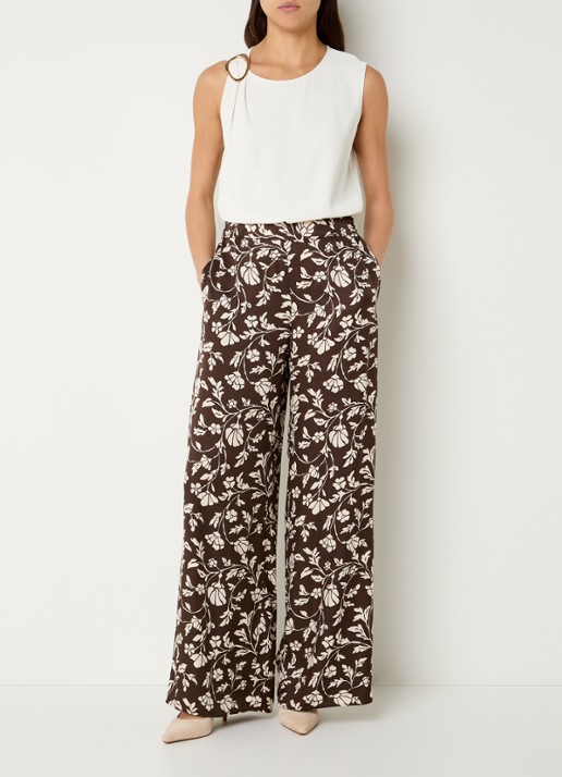 Pennyblack Utilita high waist wide fit broek van satijn met print  - voorkant 4 bruin
