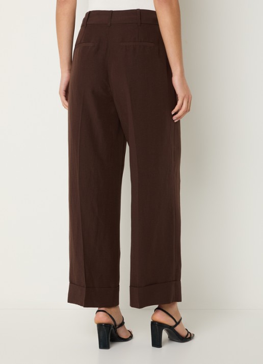 Pennyblack Zimino high waist wide fit pantalon in linnenblend - achterkant 4 donkerbruin