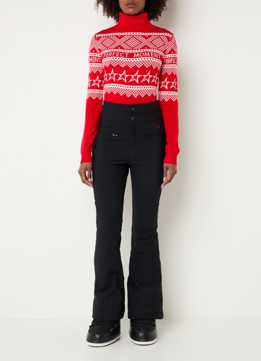 Perfect Moment Holiday grofgebreide trui van merino wol met ingebreid patroon  - voorkant 3 rood