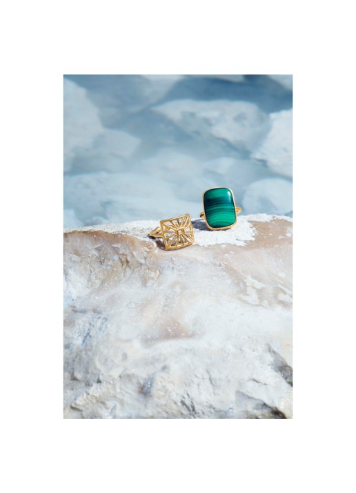 Pernille Corydon Cosmos ring met malachiet - voorkant 2 geelgoud