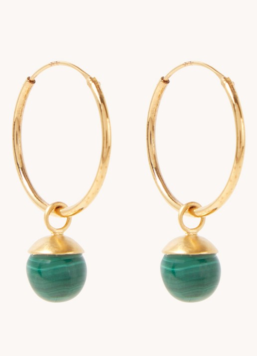 Pernille Corydon Malachite oorringen met edelsteen - voorkant goud