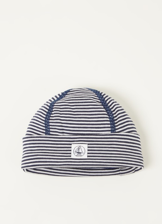 Petit Bateau Babymuts met streepprint - voorkant donkerblauw