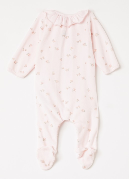 Petit Bateau Babypak van fluweel met bloemenprint - voorkant 2 roze