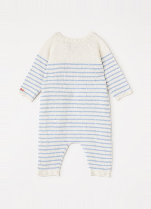 Petit Bateau Fijngebreid babypak in wolblend - voorkant 2 blauw