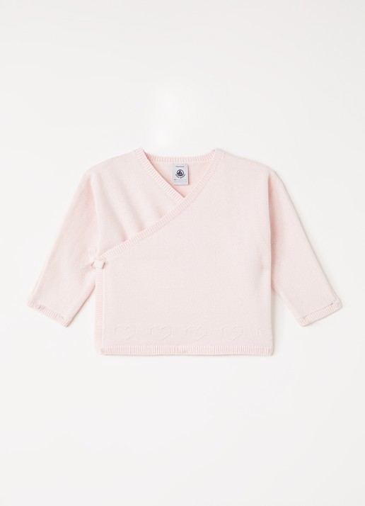 Petit Bateau Fijngebreid vest met overslag - voorkant 2 lichtroze