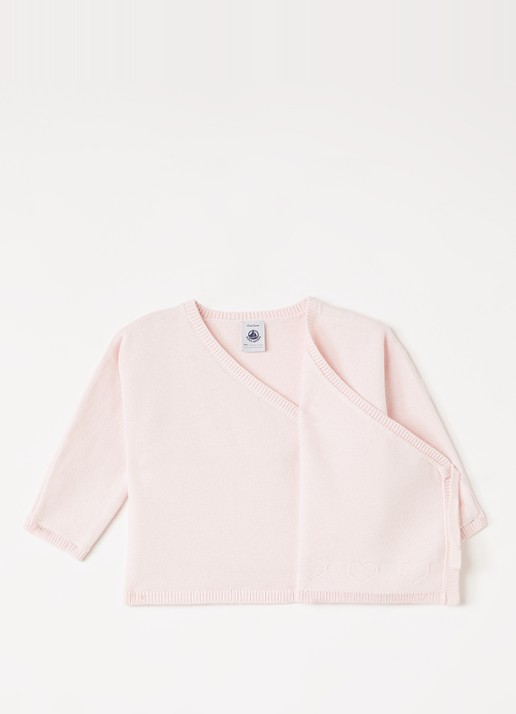 Petit Bateau Fijngebreid vest met overslag - voorkant 3 lichtroze