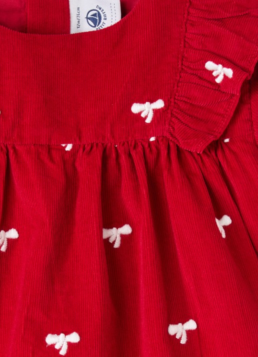 Petit Bateau Jurk van corduroy met borduring en volant - detail 3 rood