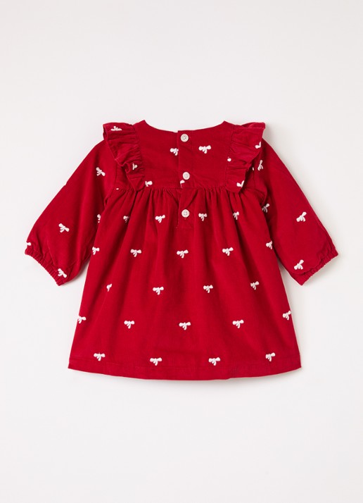Petit Bateau Jurk van corduroy met borduring en volant - voorkant 2 rood