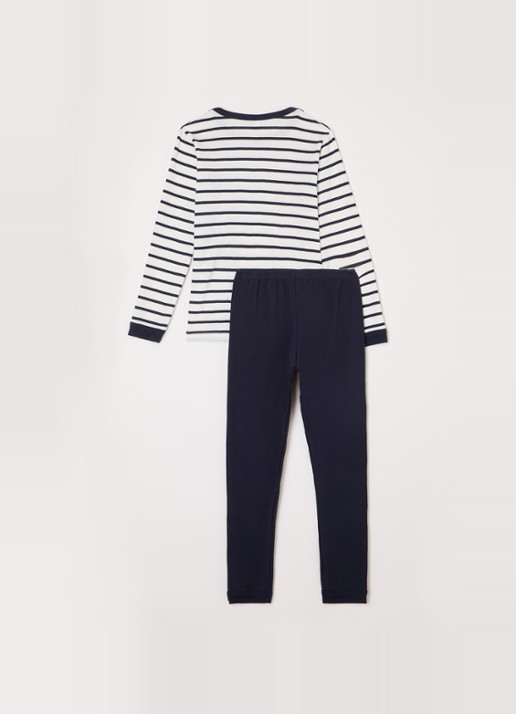 Petit Bateau Pyjamaset met streepprint en logo  - voorkant 2 donkerblauw