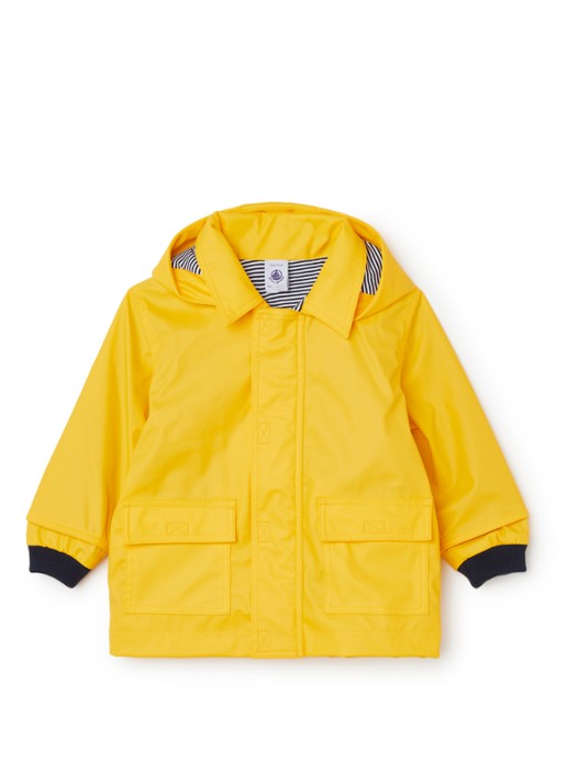 Petit Bateau Regenjas met capuchon en opgestikte zakken - voorkant geel