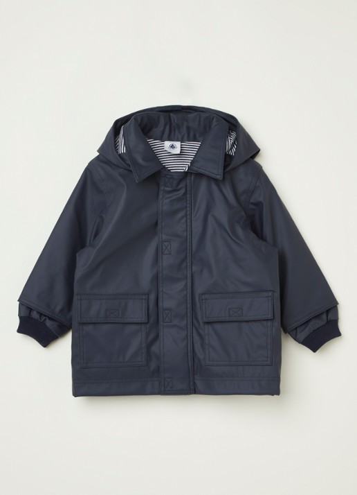 Petit Bateau Regenjas met capuchon en opgestikte zakken - voorkant 2 blauw