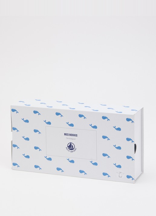 Petit Bateau Romper met print in giftbox 5-delig - detail 3 lichtblauw