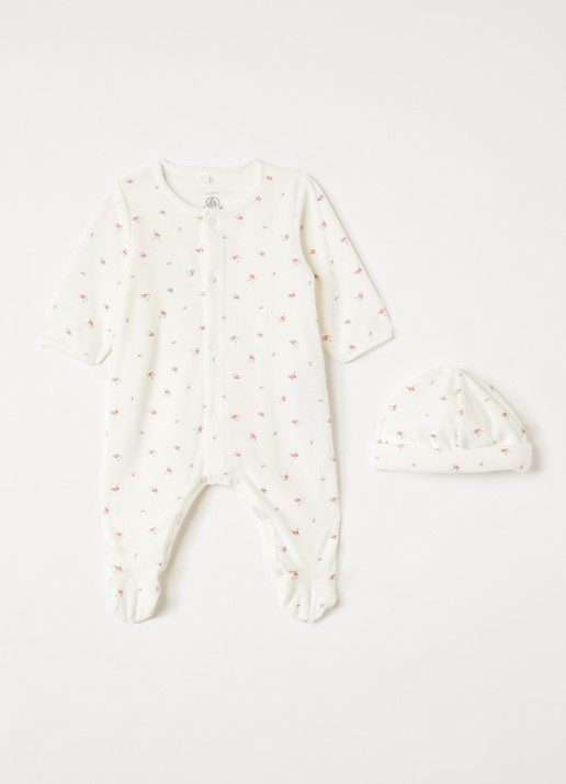 Petit Bateau Set van babypak met muts in giftbox 2-delig - voorkant 2 gebroken wit