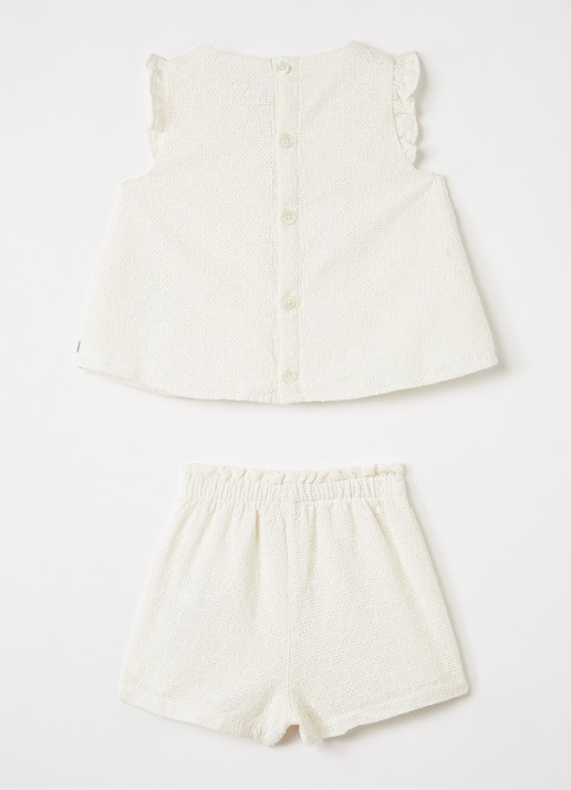 Petit Bateau Set van blouse met korte broek - voorkant 2 gebroken wit