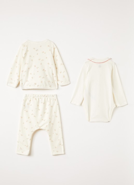 Petit Bateau Set van top met legging en romper 3-delig - voorkant 2 gebroken wit