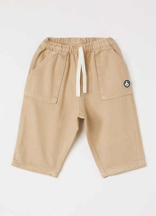 Petit Bateau Straight fit chino met logo - voorkant beige