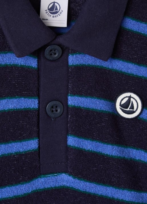 Petit Bateau Trui van badstof met streepprint en polokraag - detail 3 donkerblauw