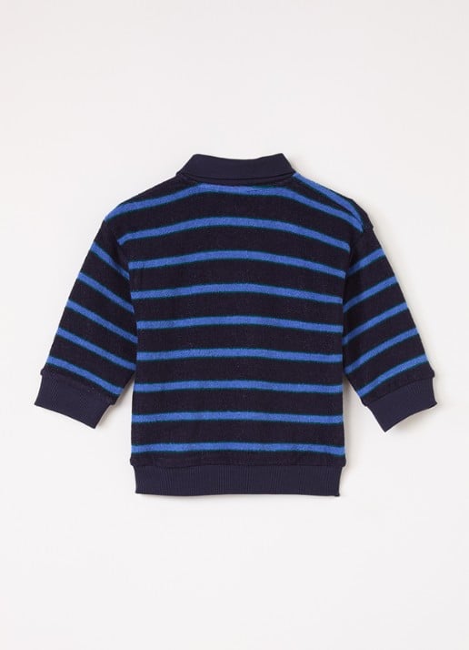 Petit Bateau Trui van badstof met streepprint en polokraag - voorkant 2 donkerblauw
