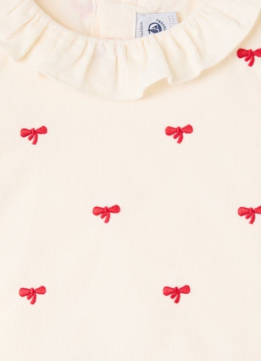 Petit Bateau Tuniek van corduroy met borduring en volant - detail 3 gebroken wit