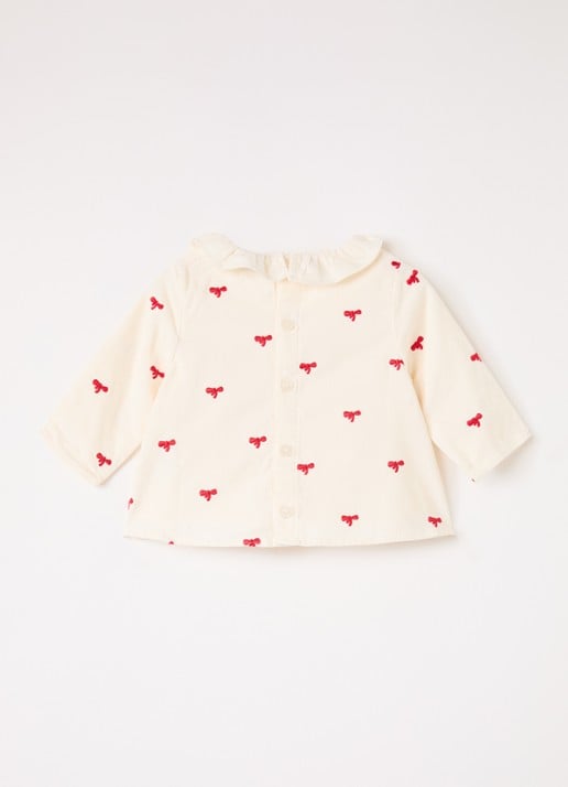 Petit Bateau Tuniek van corduroy met borduring en volant - voorkant 2 gebroken wit
