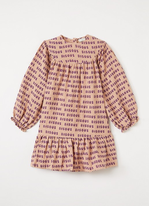 Petit Blush Bisous jurk met print - voorkant zalmroze