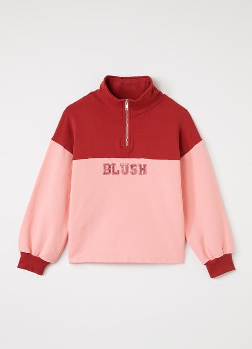 Petit Blush Blush sweater met halve rits - voorkant 5 roze