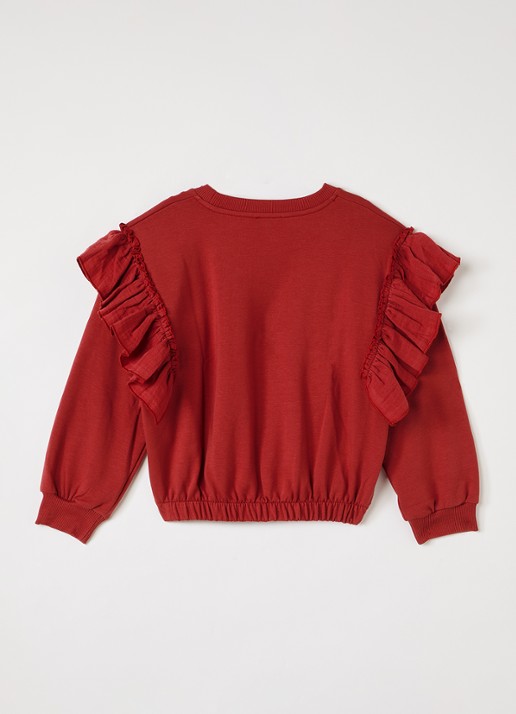 Petit Blush Sweater met ruches - voorkant 3 donkerrood