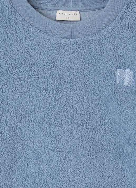 Petit Blush Sweater van teddy met logoborduring - detail lichtblauw