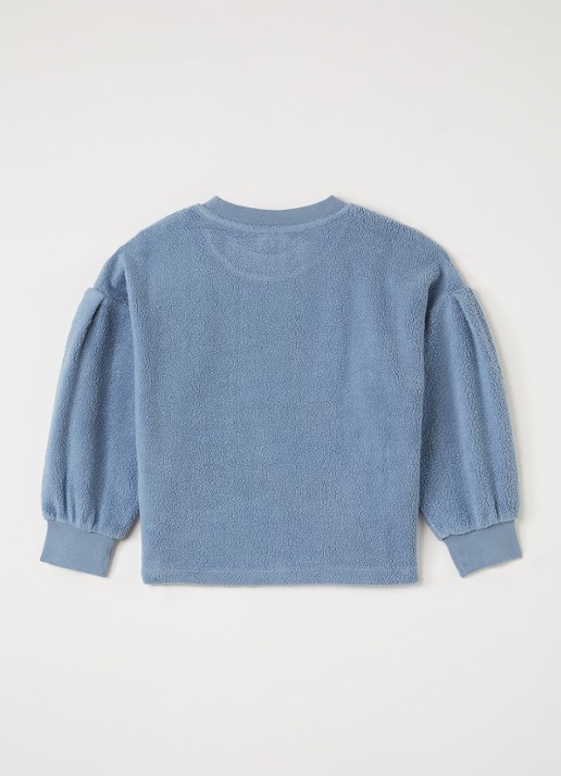 Petit Blush Sweater van teddy met logoborduring - voorkant 3 lichtblauw