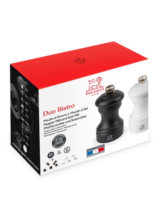 Peugeot Bistro peper- en zoutmolen 10 cm 2-delig - voorkant 3 wit