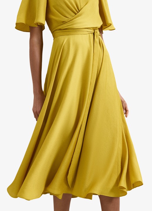 Phase Eight Abbie midi wikkeljurk met V-hals en ceintuur - detail 5 okergeel