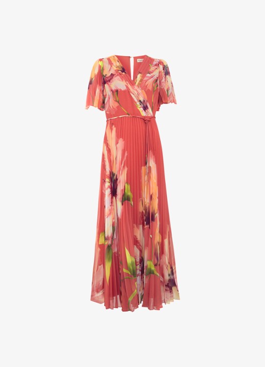 Phase Eight Abigail maxi jurk met bloemenprint - voorkant koraal