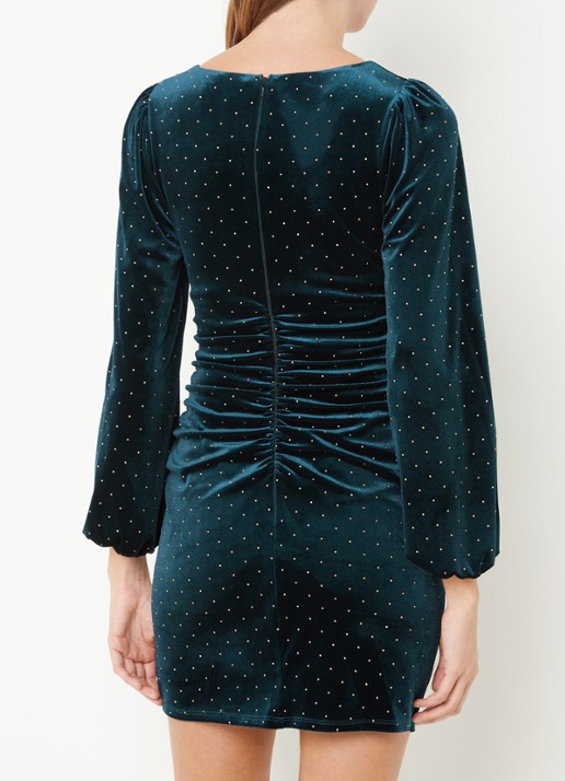 Phase Eight Adele mini jurk van fluweel met studs en pofmouw - achterkant 3 blauw