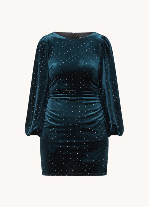 Phase Eight Adele mini jurk van fluweel met studs en pofmouw - voorkant blauw