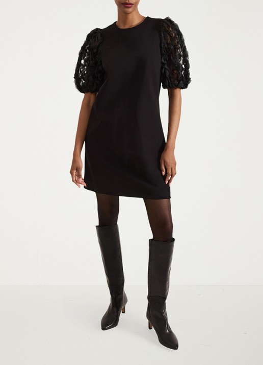 Phase Eight Aida mini jurk met pofmouw - voorkant 2 zwart