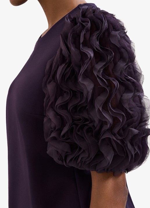 Phase Eight Aida mini jurk met pofmouw - detail 4 aubergine
