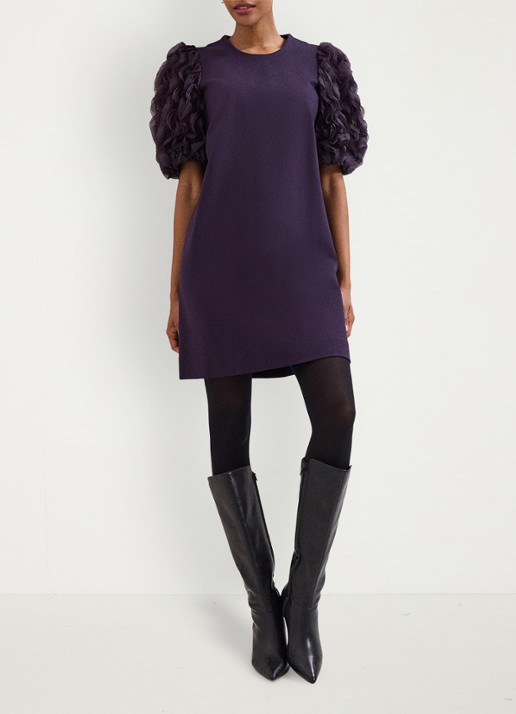 Phase Eight Aida mini jurk met pofmouw - voorkant 8 aubergine