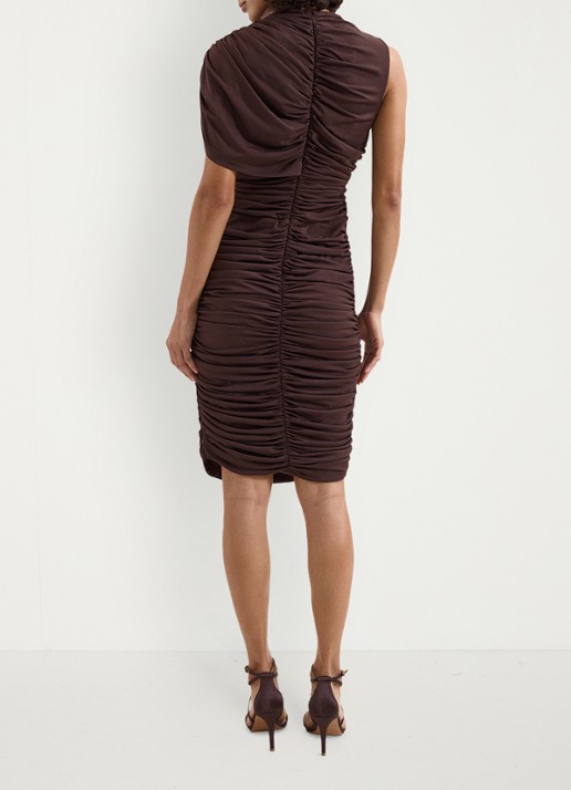 Phase Eight Aimee mini jurk met asymmetrische mouw - achterkant 7 bruin