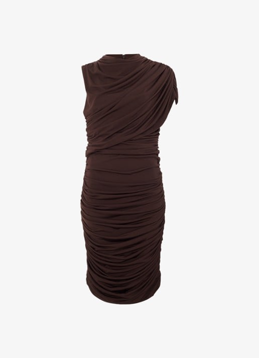 Phase Eight Aimee mini jurk met asymmetrische mouw - voorkant bruin