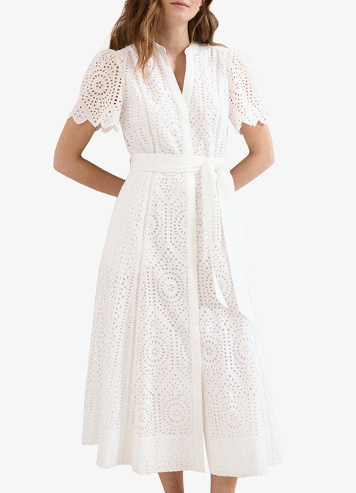 Phase Eight Aletta midi blousejurk met broderie en strikceintuur