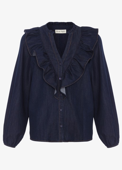 Phase Eight Alexia blouse van denim - voorkant donkerblauw